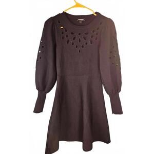Express Women's Black Fit & Flare Sweater Dress with Cutout Details Size Small
